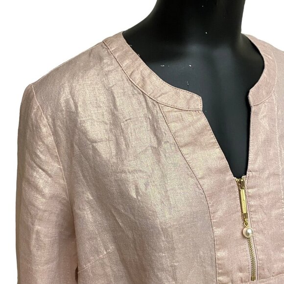 Ellen Tracy Linen Tunic Top in Blush Size Medium - Picture 2 of 8